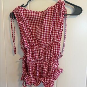 ASOS Red and White Gingham Tie-Shoulder Tank Top